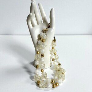 Vintage 2-Strand Lucite Bead Choker Necklace Gold Tone Spacer Beads Frosted 16"